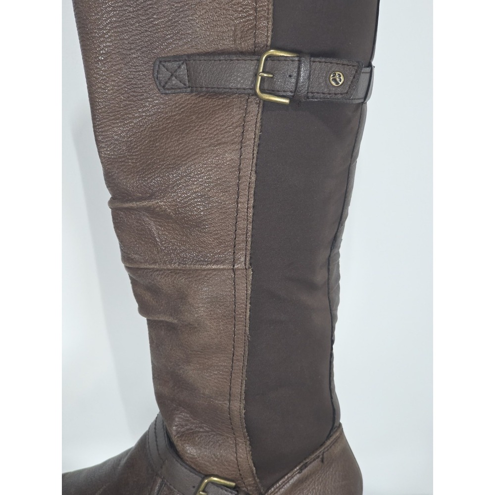 Earth Origans  Brown Leather Tall Riding Boots Buckle Penelope 11 Wide Shaft - Picture 5 of 9